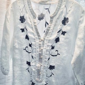 embroidered white linen blouse